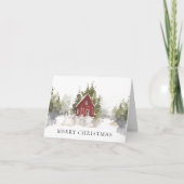 クリスマスウォーターカラー雪の松の森ホーム折り畳み カード (正面)