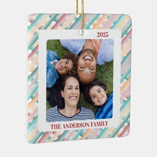 クリスマスウォーターストライプカラー家族の写真 セラミックオーナメント (右)