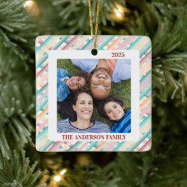 クリスマスウォーターストライプカラー家族の写真 セラミックオーナメント