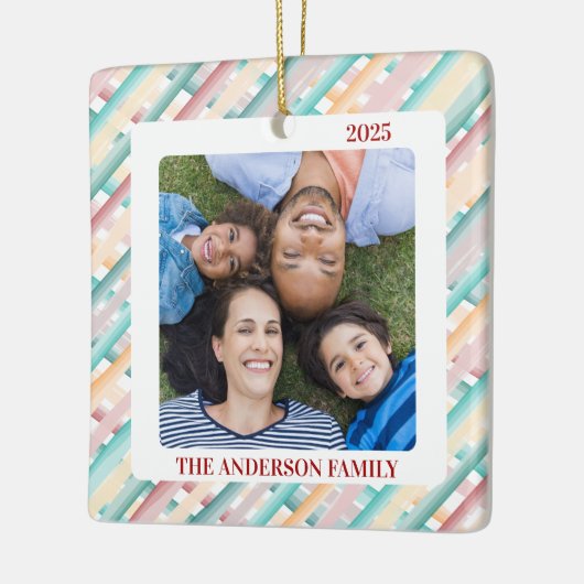 クリスマスウォーターストライプカラー家族の写真 セラミックオーナメント (左)