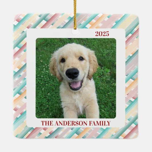クリスマスウォーターストライプカラー家族の写真 セラミックオーナメント (裏面)