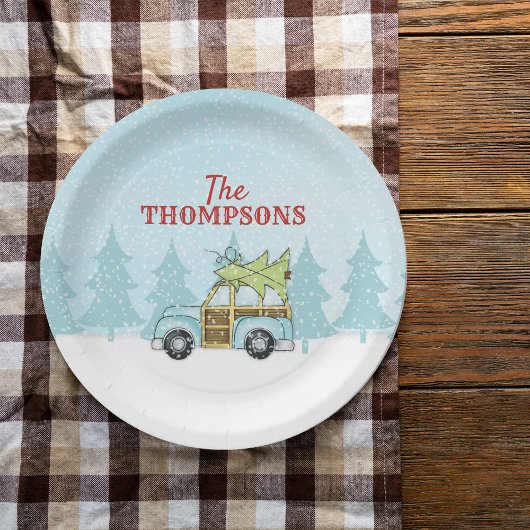 クリスマスウォーターモダンカラー素朴ノスタルジック車 ペーパープレート