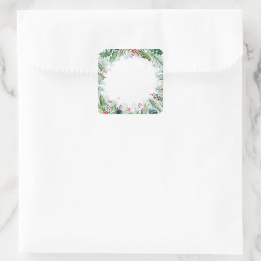 クリスマスウォーター色のヒイラギリの果実とモミ スクエアシール (バッグ)