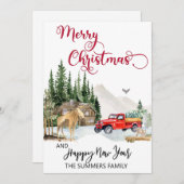 クリスマスウォーター色の冬のトラックムースウッド シーズンカード (正面/裏面)