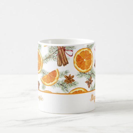 クリスマスウォーター色の柑橘系オレンジパーソナライズされた コーヒーマグカップ (中央)