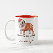 クリスマスウォーター色の犬引用文/犬愛好家 ツートーンマグカップ (左)