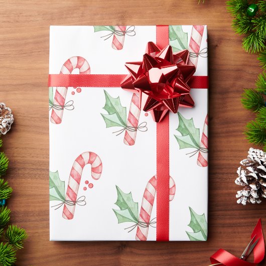 クリスマスウォーター色の赤キャンディーキャンと緑 ラッピングペーパー