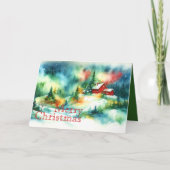 クリスマスウォーター色の農村冬のシーン シーズンカード (正面)