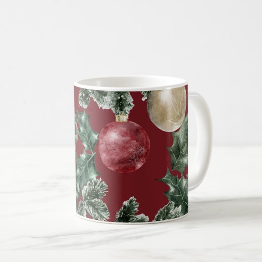 クリスマスウォーター色オーナメントパターン コーヒーマグカップ (正面右)