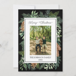 クリスマスウォーター色グリーンリー植物黒 シーズンカード