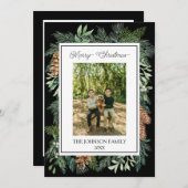 クリスマスウォーター色グリーンリー植物黒 シーズンカード (正面/裏面)