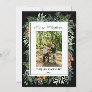 クリスマスウォーター色グリーンリー植物黒 シーズンカード