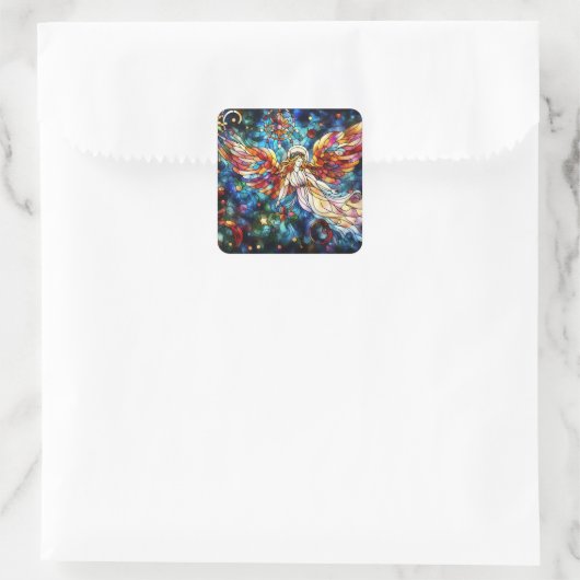 クリスマスウォーター色ステンドグラスのシール スクエアシール (バッグ)