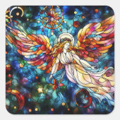 クリスマスウォーター色ステンドグラスのシール スクエアシール (正面)