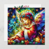 クリスマスウォーター色ステンドグラスグリーティングカード シーズンカード (正面/裏面)