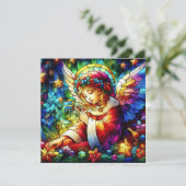 クリスマスウォーター色ステンドグラスグリーティングカード シーズンカード (スタンド正面)