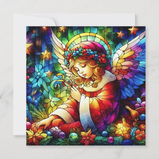 クリスマスウォーター色ステンドグラスグリーティングカード シーズンカード (正面)