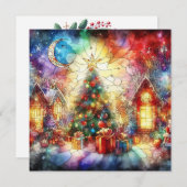 クリスマスウォーター色ステンドグラスグリーティングカード シーズンカード (正面/裏面)