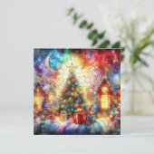 クリスマスウォーター色ステンドグラスグリーティングカード シーズンカード (スタンド正面)