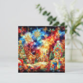 クリスマスウォーター色ステンドグラスグリーティングカード シーズンカード (スタンド正面)