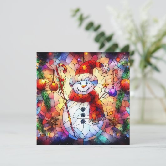 クリスマスウォーター色ステンドグラスグリーティングカード シーズンカード (スタンド正面)