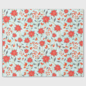 クリスマスウォーター色フローラポインセッタパーティーラップ ラッピングペーパー (フラット)