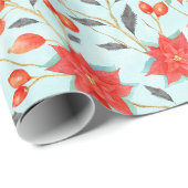 クリスマスウォーター色フローラポインセッタパーティーラップ ラッピングペーパー (ロールコーナー)