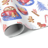 クリスマスウォーター色ホットチョコレートとスイーツ ラッピングペーパー (ロールコーナー)