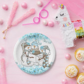 クリスマスウォーター色雪だるまパーティープレート ペーパープレート (パーティー)