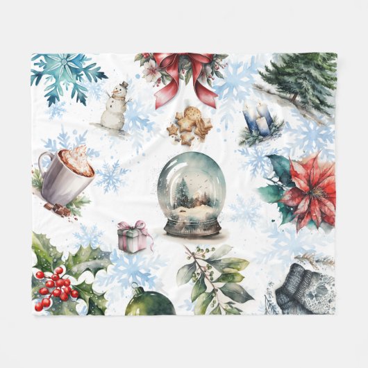 クリスマスウォーター色 フリースブランケット (正面(横))
