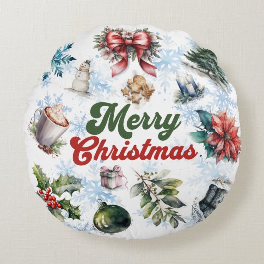 クリスマスウォーター色 ラウンドクッション (正面)