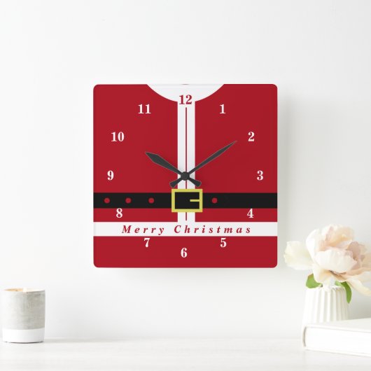 クリスマスウォール時計サンタクロースの贈り物 スクエア壁時計 (ホーム)