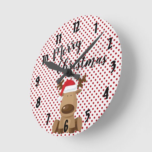 クリスマスウォール時計トナカイ水玉模様水玉模様P ラウンド壁時計 (傾斜)