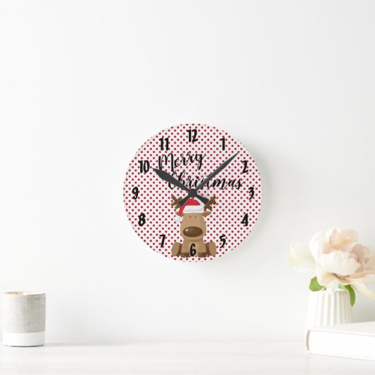 クリスマスウォール時計トナカイ水玉模様水玉模様P ラウンド壁時計 (ホーム)