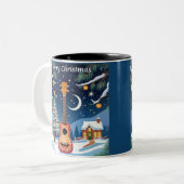 クリスマスウクレレミュージカル楽器音楽の冬 ツートーンマグカップ (正面左)