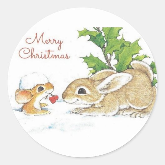 クリスマスウサギ ラウンドシール (正面)