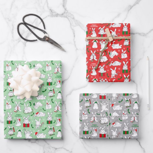クリスマスウサギ ラッピングペーパーシート (正面)
