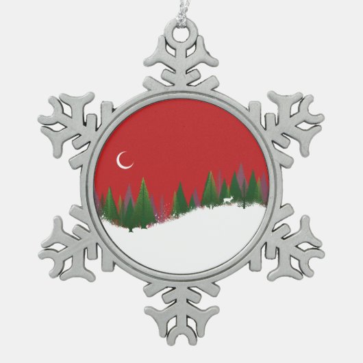 クリスマスウッズシーンペーターオーナメント スノーフレークピューターオーナメント (正面)
