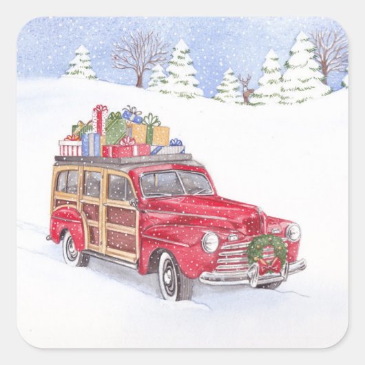 クリスマスウッディステッカー スクエアシール (正面)