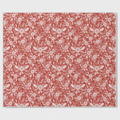 クリスマスウッドカット植物学赤と白 ラッピングペーパー (フラット)