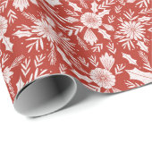 クリスマスウッドカット植物学赤と白 ラッピングペーパー (ロールコーナー)