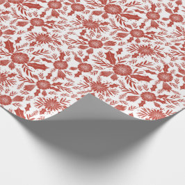 クリスマスウッドカット植物赤 ラッピングペーパー
