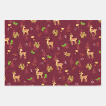 クリスマスウッドランズラッピング紙フラットワイン
