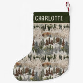 クリスマスウッドランドの刺繍パーソナライズされた名 スモールクリスマスストッキング (裏面)
