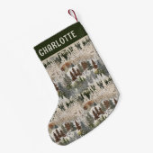 クリスマスウッドランドの刺繍パーソナライズされた名 スモールクリスマスストッキング (裏面 (吊り時))