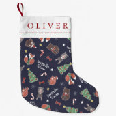 クリスマスウッドランドアニマルズ名前をカスタムする スモールクリスマスストッキング (正面)