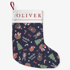 クリスマスウッドランドアニマルズ名前をカスタムする スモールクリスマスストッキング