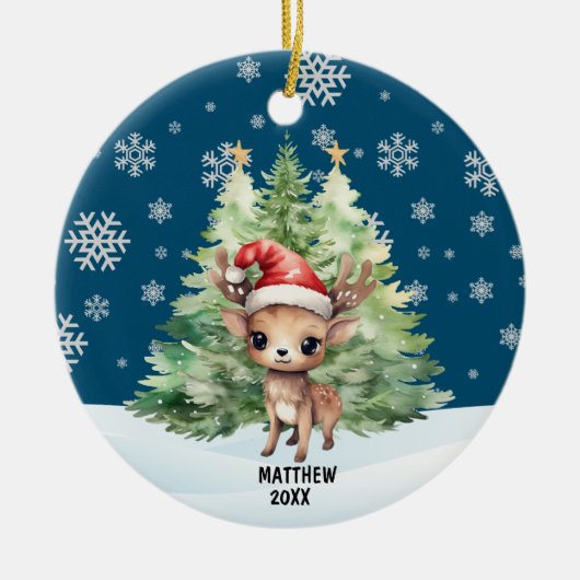 クリスマスウッドランドトナカイ セラミックオーナメント (正面)