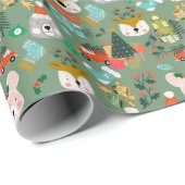 クリスマスウッドランドフェスティバルフューリーフレンズグリーン ラッピングペーパー (ロールコーナー)