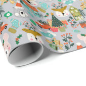 クリスマスウッドランドフェスティバルフューリーフレンズグレイ ラッピングペーパー (ロールコーナー)